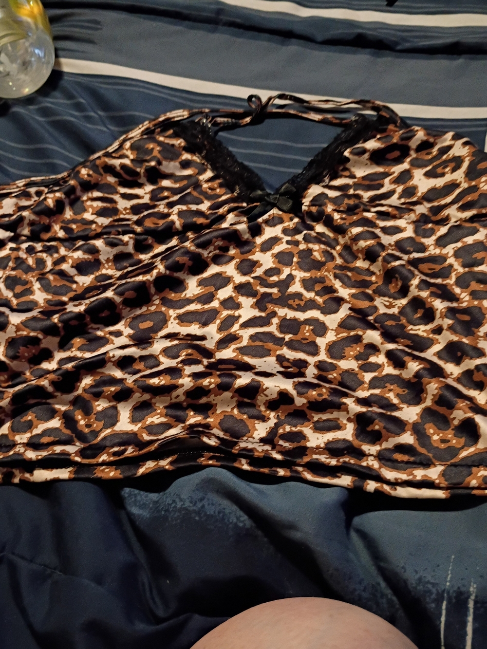 Leopard Print Satin Chemise Nightdress - Black & Brown